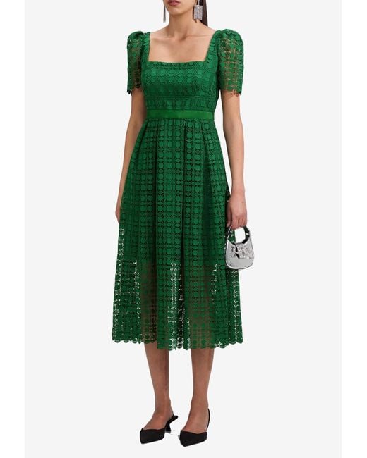 Self-Portrait Petal Lace Midi Dress in Green | Lyst