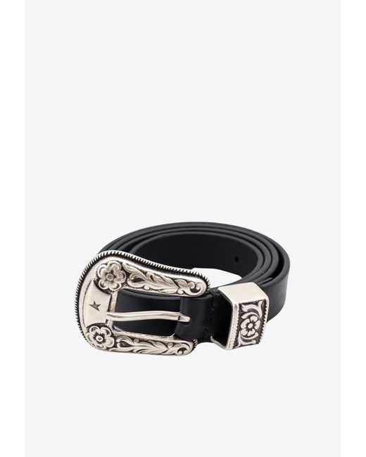Golden Goose Deluxe Brand White Engraved-Buckle Leather Belt