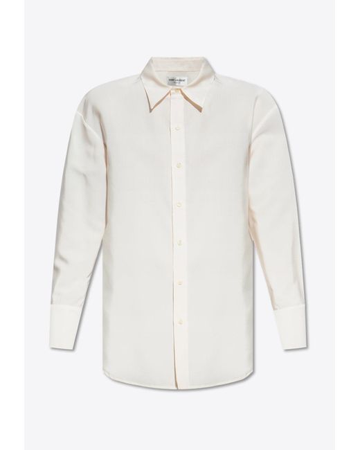 Saint Laurent White Oversized Faille Long-Sleeved Shirt for men