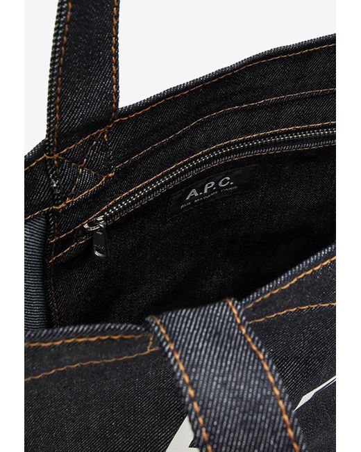 A.P.C. Black Small Axel Logo Denim Tote Bag for men