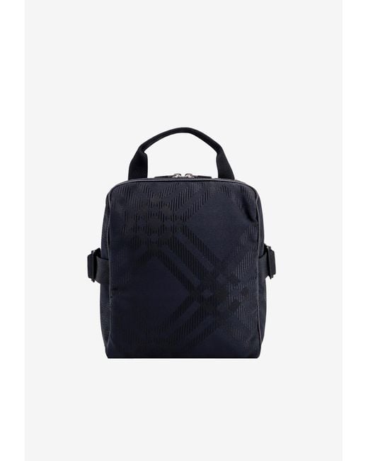 Burberry Blue Tonal Check Motif Messenger Bag for men