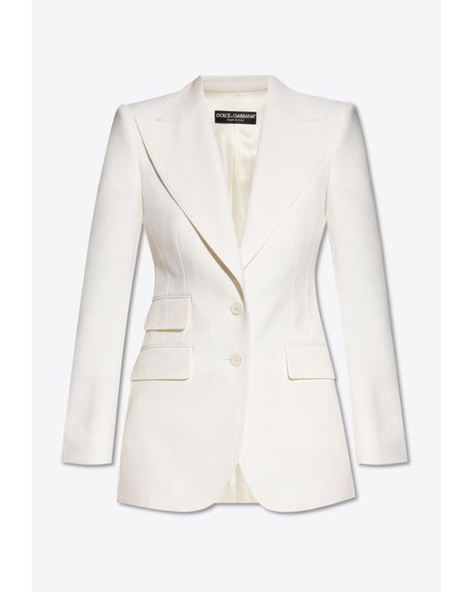 Dolce & Gabbana White Single-Breasted Wool-Blend Blazer