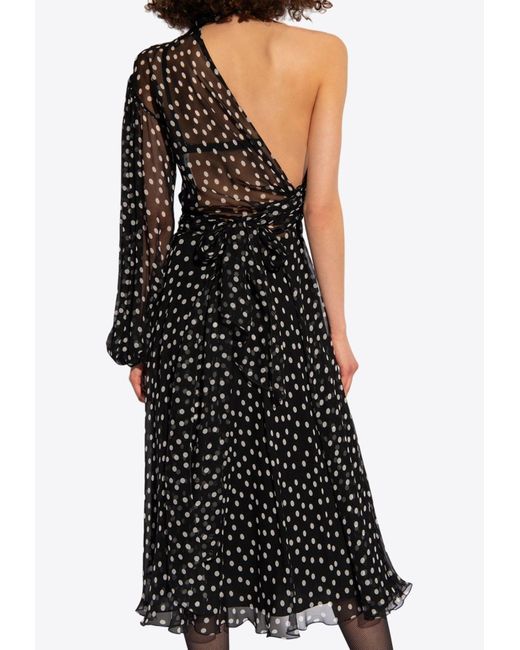 Dolce & Gabbana Black Polka Dot One-Shoulder Midi Chiffon Dress