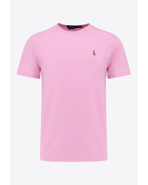 Polo Ralph Lauren Pink Logo Embroidered Crewneck T-Shirt for men