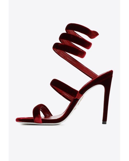 Rene Caovilla Cleo 105 Velvet Sandals in Red | Lyst