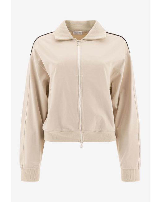 Brunello Cucinelli Natural Monili Embellished Track Jacket