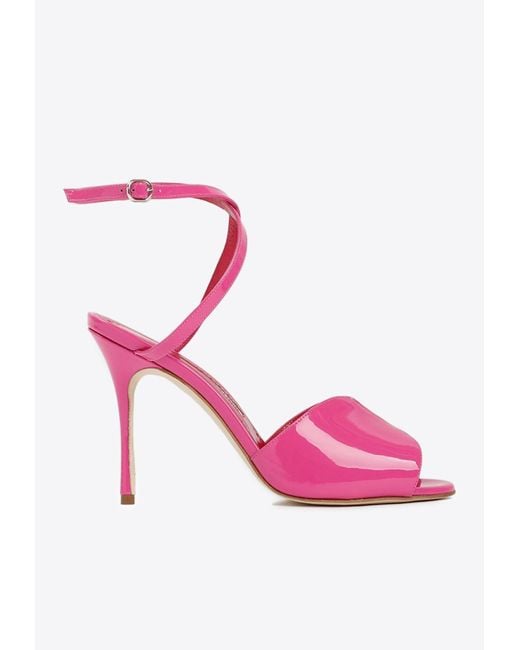 Manolo Blahnik Pink Hourani 105 Patent Leather Sandals