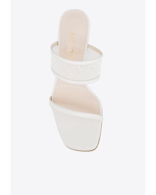 Andrea Wazen White Tabaris 85 Double-Strap Mesh Sandals