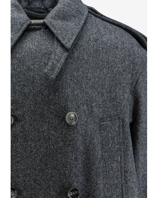 AMI Gray Double-Breasted Wool Coat for men
