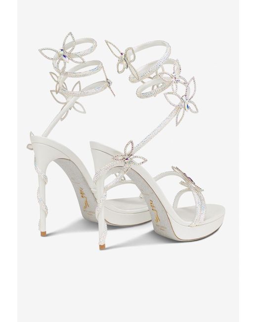 Rene Caovilla White Margot 120 Crystal-Embellished Sandals