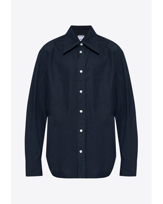 Bottega Veneta Blue Top Stitching Long-Sleeved Shirt for men