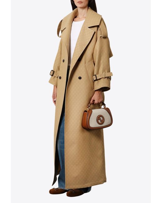 Gucci Natural Gg Crepe Silk Wool Double-Breasted Coat