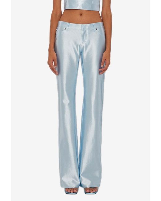 ROTATE BIRGER CHRISTENSEN Blue Shiny Low-Rise Flared Pants