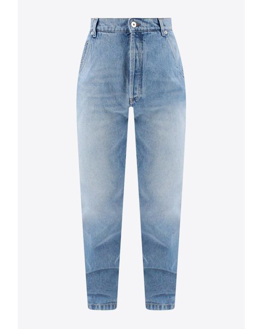 Balmain Blue Embossed Monogram Slim-Leg Jeans for men