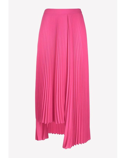 Balenciaga Synthetic Asymmetric Pleated Midi Skirt in Pink | Lyst