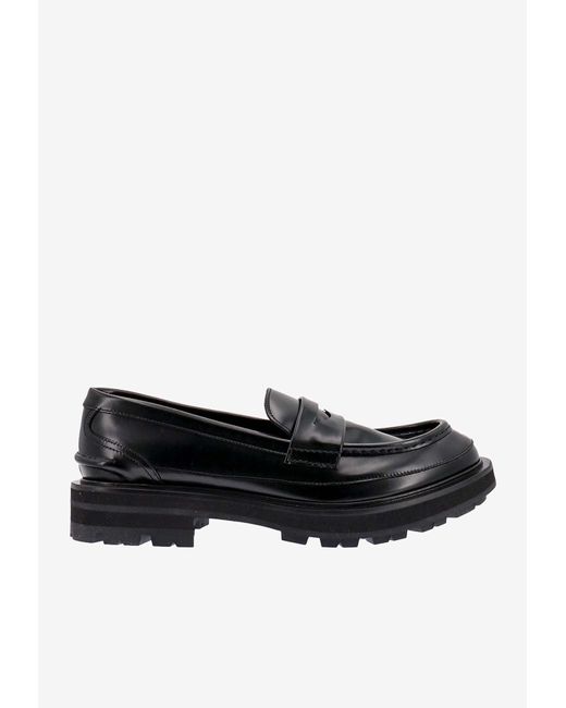 Alexander McQueen Black Penny Leather Loafers for men