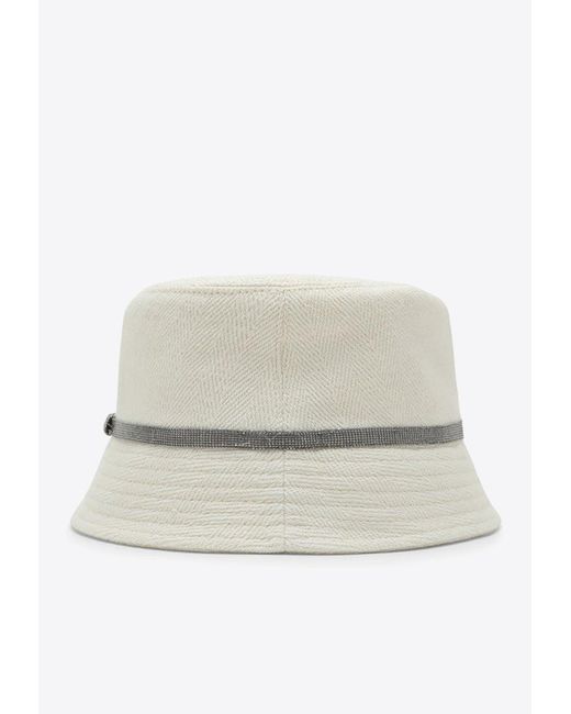 Brunello Cucinelli White Monili Embellished Bucket Hat