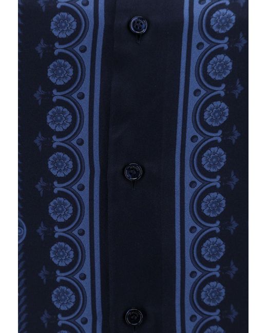 Versace Blue Barroco Print Silk Shirt for men