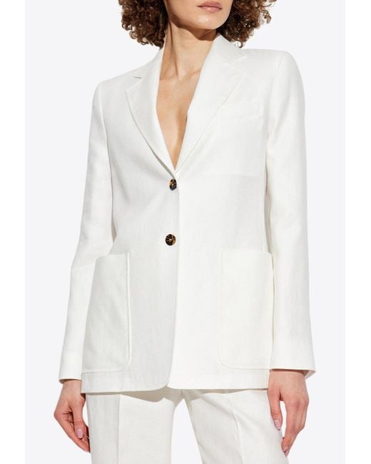 Max Mara Guglia Single-Breasted Linen Blazer in White | Lyst