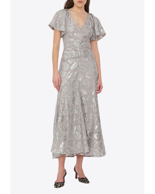 ROTATE BIRGER CHRISTENSEN Gray Sequined Chiffon Midi Dress