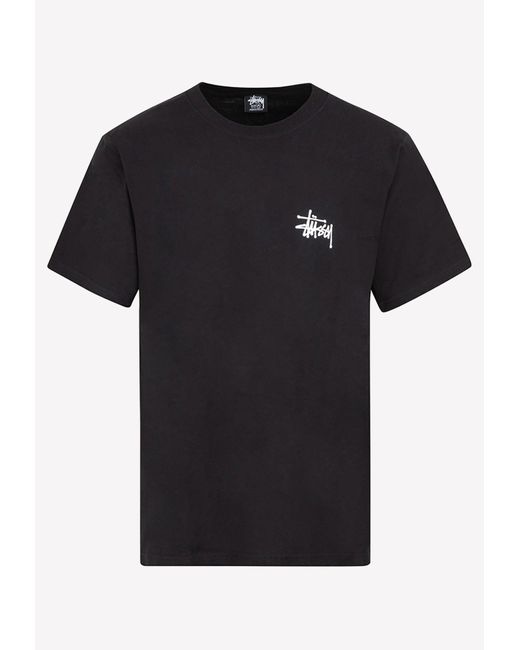 Stussy Black Graffiti Logo Crewneck Short-sleeved T-shirt for men