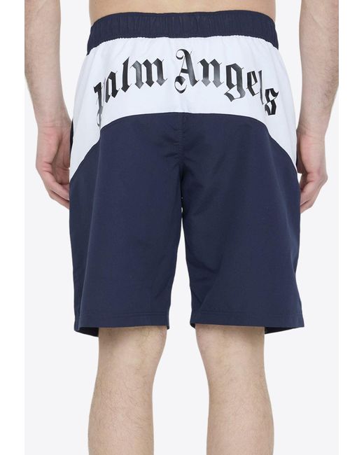 Palm Angels Blue Logo-Printed Swim Shorts for men
