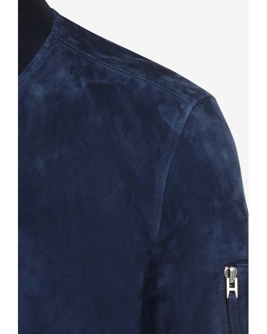 Tom Ford Blue Supple Suede Bomber Jacket for men
