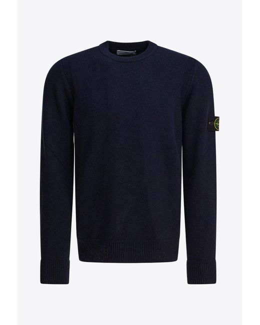 Stone Island Blue Wool Crewneck Sweater for men
