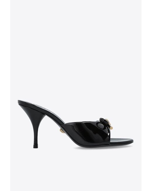 Versace Black Opera Bow 85 Patent Leather Mules