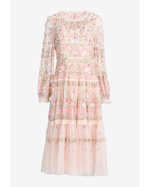 Needle & Thread Pink Ribbon Bouquet Embroidered Midaxi Dress