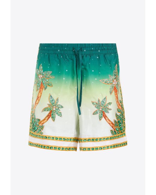 Casablancabrand Green Joyaux D'Afrique Silk Shorts for men