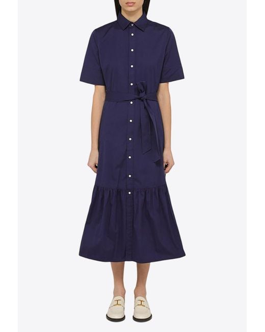 Polo Ralph Lauren Blue Belted Midi Shirt Dress