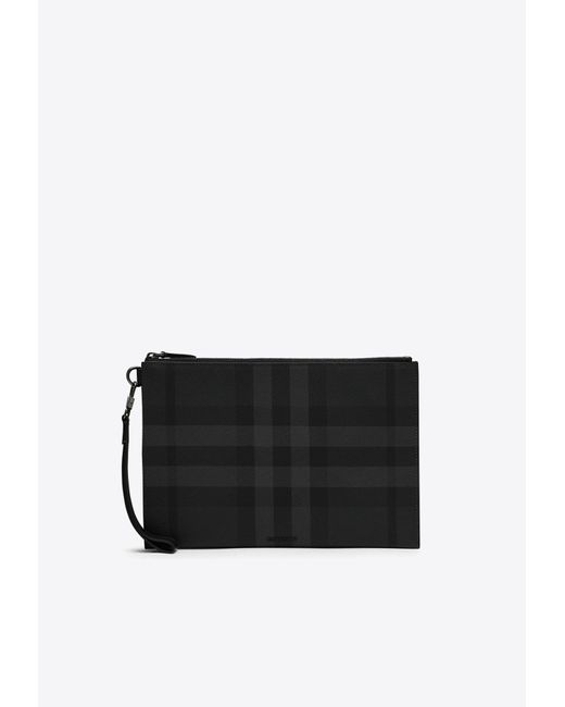 Burberry Black Check Zipped Pouch Bag for men