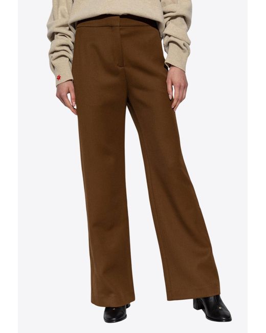 Tory Burch Brown Wide-Leg Wool Tailored Pants