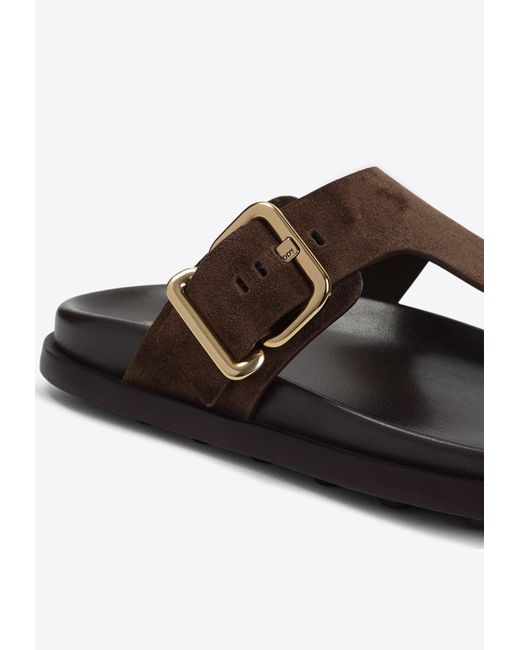 Tod's Suede Flip-Flop Sandals in Brown | Lyst