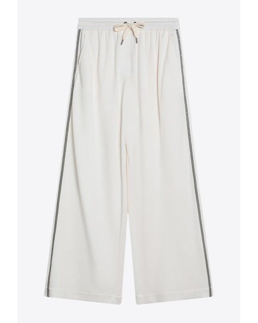 Brunello Cucinelli White Monili Stripe Wide-Leg Pants