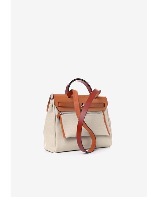 Hermes Herbag 31cm Fauve & Beton Vache Hunter and Toile Gold Hardware