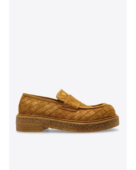Bottega Veneta Brown Haddock Intrecciato Suede Loafers for men