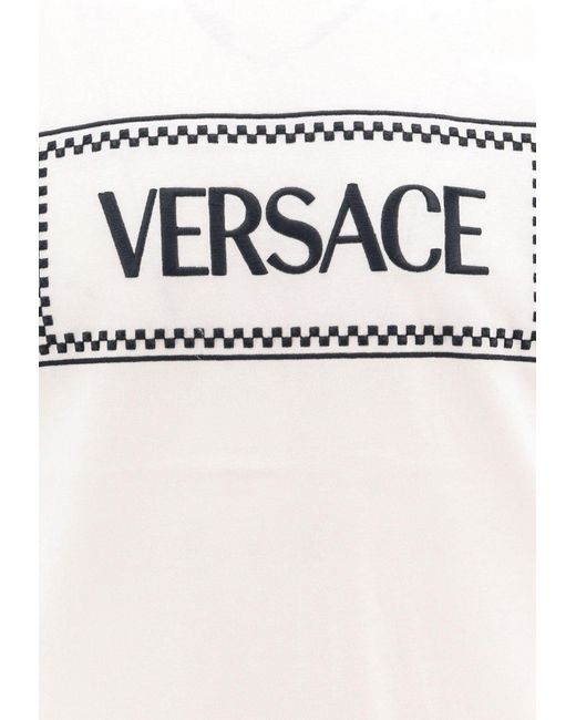 Versace Gray Logo Embroidered Crewneck T-Shirt for men