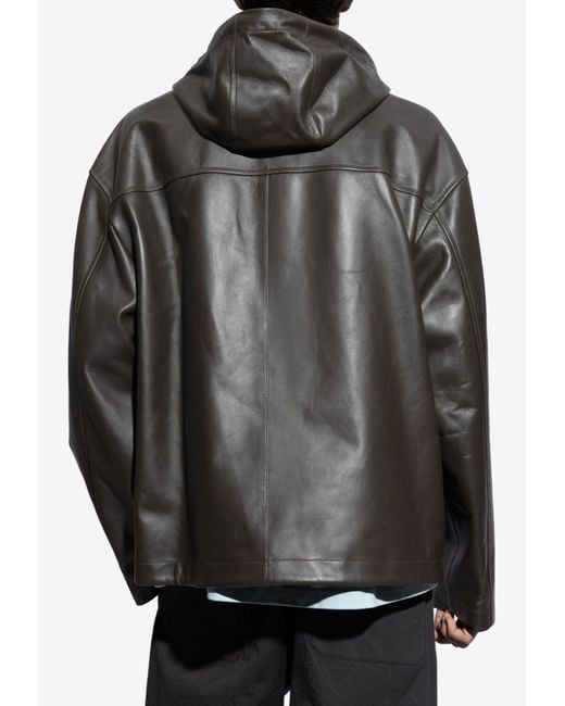 Bottega Veneta Black Hooded Leather Jacket With Hood for men