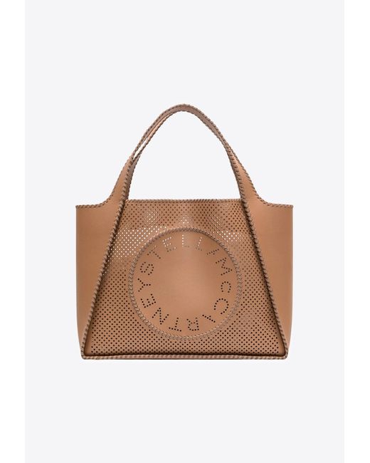 Stella McCartney Brown Perforated Logo Faux Leather Tote Bag