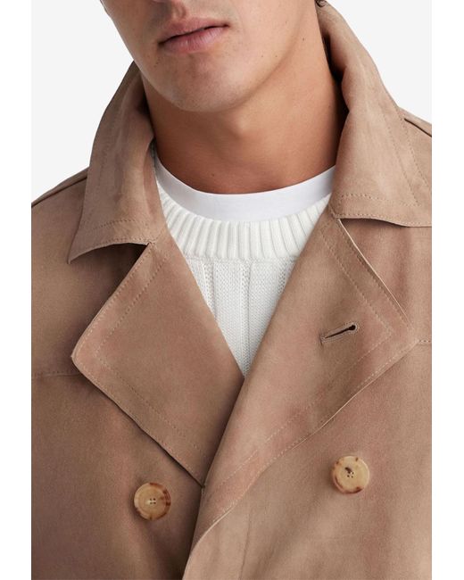 Brunello Cucinelli Natural Double-Breasted Suede Coat for men