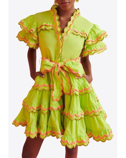 Celiab Yellow Oniris Ruffle Mini Dress