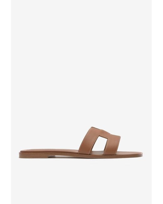 Hermès Brown Oran H Cut-out Sandals In Box Leather