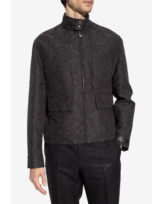 Versace Black Barocco Jacquard Zip-Up Jacket for men