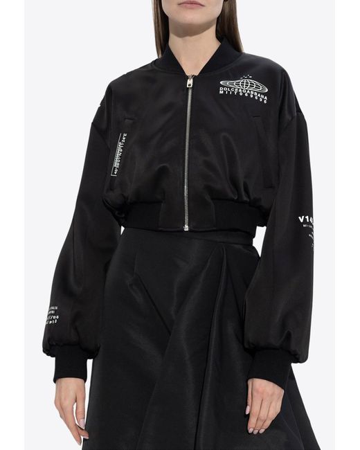 Dolce & Gabbana Black Dgvib3 Print Satin Cropped Bomber Jacket