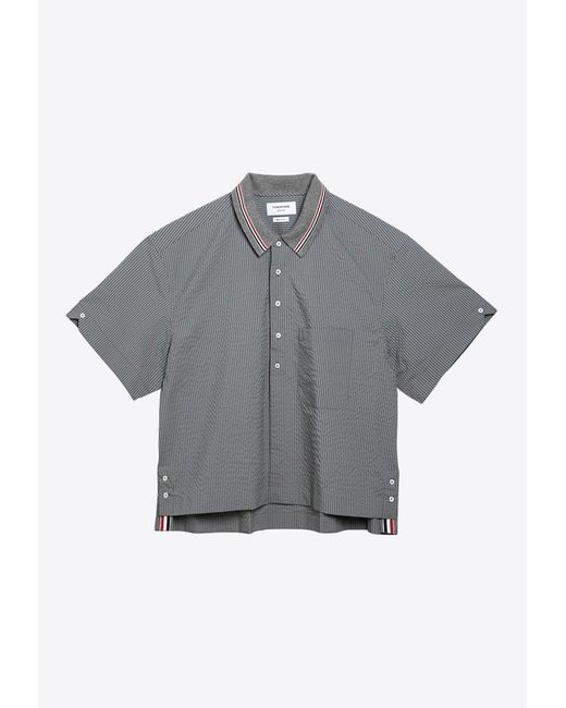 Thom Browne Gray Striped Short-Sleeved Shirt for men