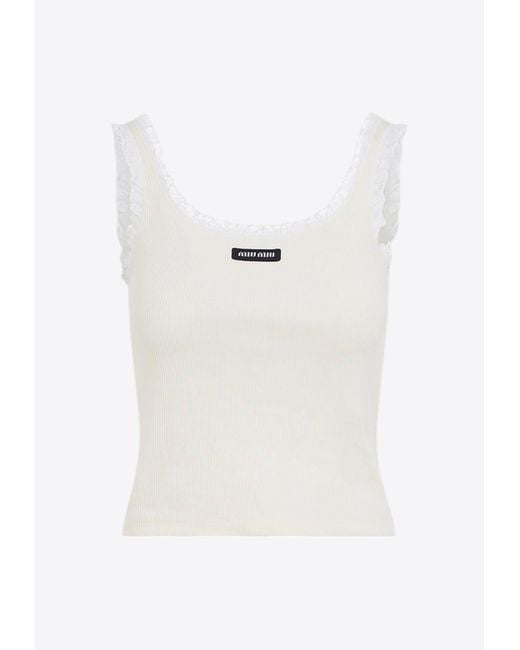 Miu Miu Logo-Patch Tank Top in White | Lyst