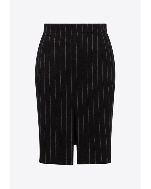 Saint Laurent Black Pinstriped Wool Knee-Length Skirt