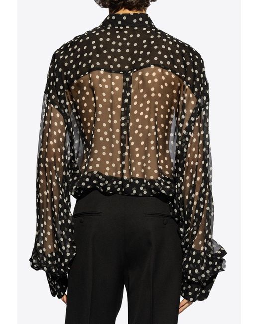 Dolce & Gabbana Black Polka Dot Print Silk Sheer Shirt for men